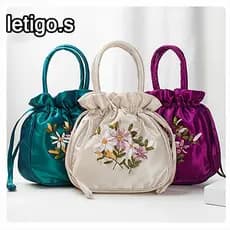 [LETIGO] Bolsa Balde Feminina , Com Alça Superior Padrão De Flor Bordada Estilo Nacional Para Telefone