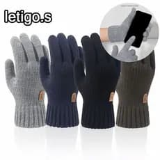 [LETIGO]  Luvas Quentes , À Prova De Vento E Frio Com Tela Sensível Ao Toque Masculina , De Lã Grossa Outono Inverno