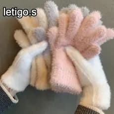 [LETIGO] Luvas De Inverno , Peludas De Cor Sólida À Prova De Frio Grossas E Quentes Vento Com Cinco Dedos