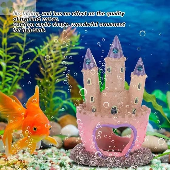 Decorações De Aquário HNANC , Tanque De Peixes Rosa Em Forma De Castelo De Desenho Animado ,