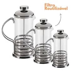 Cafeteira Prensa Francesa Inox Vidro Cremeira para Café Leite Filtro de aço Inoxidável