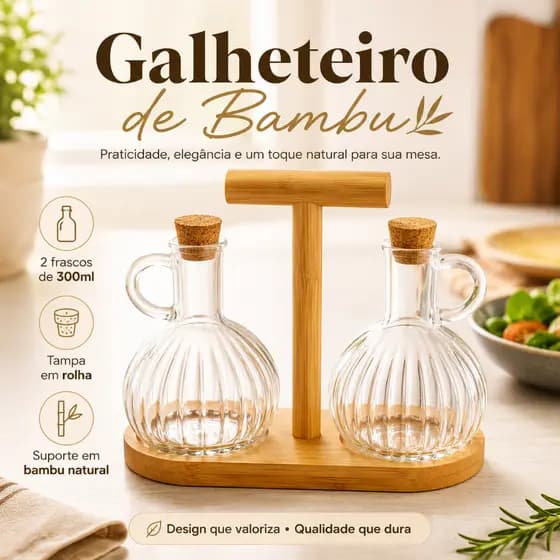 Galheteiro De Vidro Porta Azeite e Vinagre Porta Tempero Porta Azeite Óleo e Vinagre De Bambu
