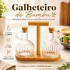 Galheteiro De Vidro Porta Azeite e Vinagre Porta Tempero Porta Azeite Óleo e Vinagre De Bambu