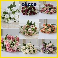 Okce Rosa De Seda Artificial , 15 Cabeças 5 Garfos Pequeno Chá Bud Buquê De Rosas Falsas , Flores Artificiais De Scrapbo