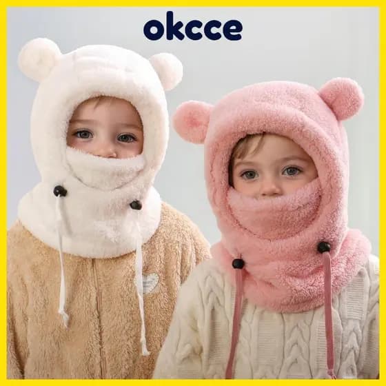 Conjunto De Cachecol Infantil OKCCE , Balaclavas À Prova De Vento Frio , Gorros Quentes Integrados De Lã Polar