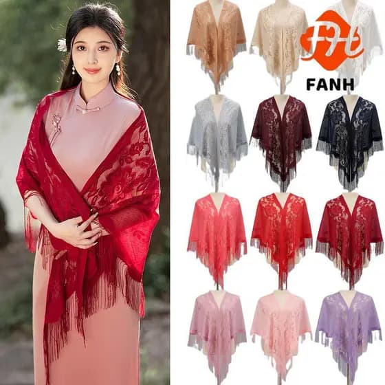 Xale Feminino FANHUI , Multicolorido Com Borla , Capa De Baile De Noite Oca , Cachecol Fashion Para Festa