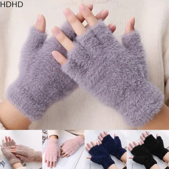 Luvas Sem Dedos De Cor Sólida Quente De Malha De Pelúcia HDHD