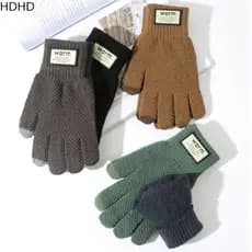 Luvas De Malha De Inverno HDHD , Tela De Toque Quente De Cor Sólida Ciclismo Espessadas De Pelúcia À Prova De Vento