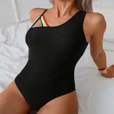 Maiô de uma peça com alças e blocos de cor para mulheres, conservador e modelador, adequado para a praia, disfarça imper