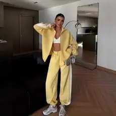 Conjunto Feminino Casual de Moda Primavera-Outono 2026, Design em Blocos de Cores, Cardigã com Zíper Estilo Ins e Calças