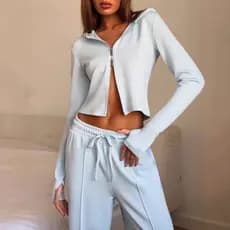 Conjunto Feminino Primavera/Verão Novo Casual Slim-Fit, Cardigan de Manga Longa e Calças, Conjunto de Duas Peças