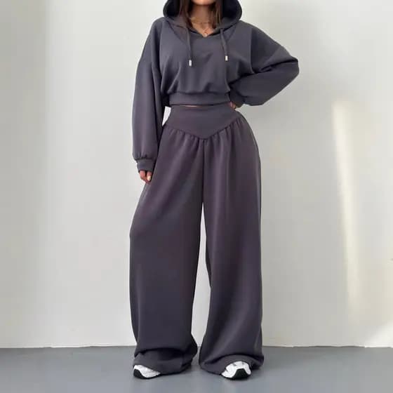Conjunto Casual Feminino Novo para Primavera e Outono de 2026 (Europa e América): Blusa de Manga Longa com Capuz e Decot