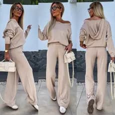 2026 Novo Conjunto Casual de Moda em Tricô Estilo Europeu e Americano para Mulheres, Blusa Solta com Capuz de Manga Long