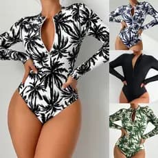 2026 Novo Maiô de Manga Longa com Zíper, Proteção Solar, Roupa de Mergulho, Modelador de Cintura, Biquíni de Praia