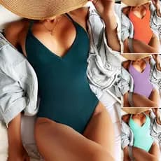 Maiô Feminino de Cor Sólida com Decote Halter e Corte Triangular, Estilo Europeu e Americano, Verão 2026, Conjunto de Bi