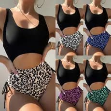 2026 Novo Maiô Sem Alças Multicolorido e Justo para Mulheres, Biquíni de Cintura Alta com Estampa de Leopardo Estilo Eur