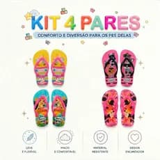 Kit 4 Pares de  chinelo infantil Sortidos Menina chinela de dedo Kit barato Promoção