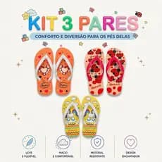 Kit 3 pares chinelo infantil  Sortidos chinelo feminino Menina confortavél antiderrapante Barato promoçao