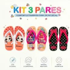 Kit Chinelo 3 Pares Sortidos  Mais Vendido Shopee Confortável Econômico Promoçao
