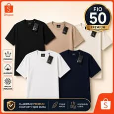 Camiseta Masculina Premium Algodão Fio 50 Malha Peruana Básica Lisa Confortável Alta Qualidade