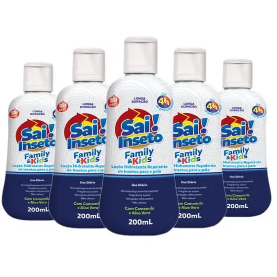 Kit 5 Repelentes Loção Creme Sai Inseto Family Kids 4H 200ML
