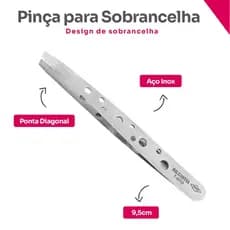 Pinça Sobrancelha Ponta Diagonal Estilizada Aço Inox Dilcintia