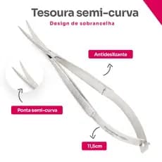 Tesoura Semi Curva Design Sobrancelha Inox Esterilizável Castroviejo Profissional Dilcintia