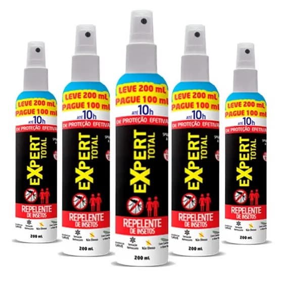 Kit 5 Repelentes De Insetos Expert Total 10h Spray Nutriex 200ml