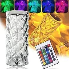 Luminária de mesa de cristal LED com três cores de luz: branco, amarelo e amarelo claro, projetor com interface USB