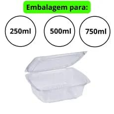 embalagem para doce e salgado pote retangular articulado 250ml 500ml 750ml