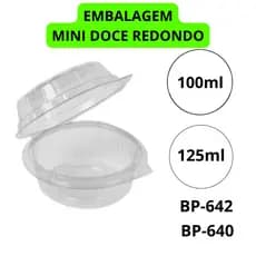 embalagem mini doce redondo com tampa articulada BP-642 e BP-640 brigadeiro pudim sobremesa