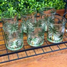 Jogo 6 Copos Baixos para Suco Água Refrigerante de Cristal Wolff Palm Tree Coqueiros 340ml Drink