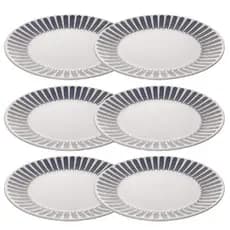 Kit 6 Pratos de Sobremesa Wolff Mediterrâneo Café Chá Bolo Posta  Azul Branco Listrado Grego Requintado Praia Piscina