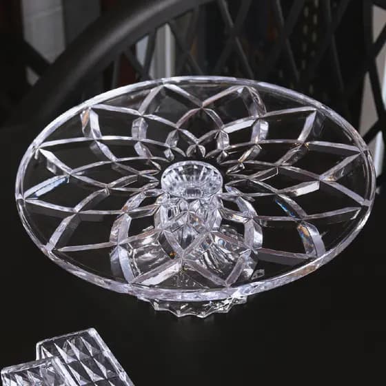 Prato de Vidro Grande 30cm com Pé Suporte Exposição Porta Doce Pão Bolo sem Tampa Lyor Requintado Luxo Deli Diamond