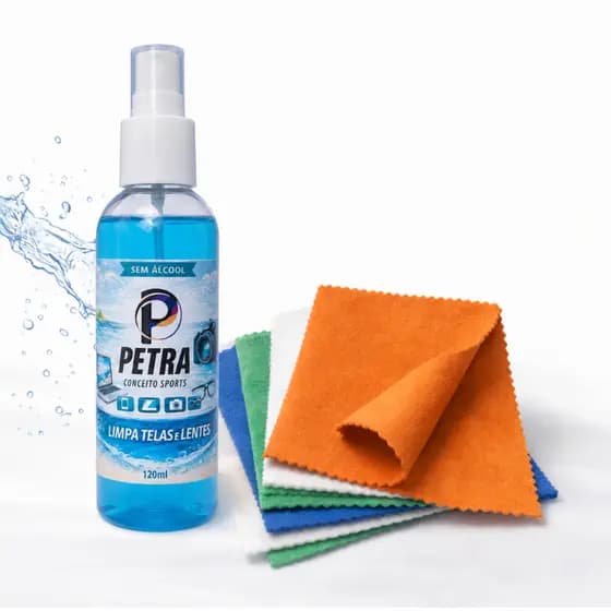 Limpa Telas 120ml + 5 Flanelas Microfibra Suede Remove Sujeira, Digitais Celular, TV, Tablet, Laptop