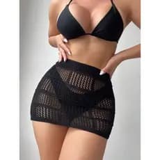 Saida de Praia Feminina Rendada de Tricot - Saia Ponto Crochê de Piscina Tricô Moda Verão 2026