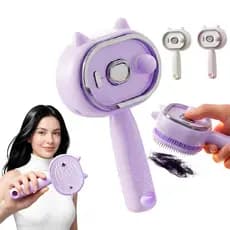 Escova Alisadora Elétrica 3 em 1 Design de Gatinho, Pente Massageador com Vapor e Spray Presente