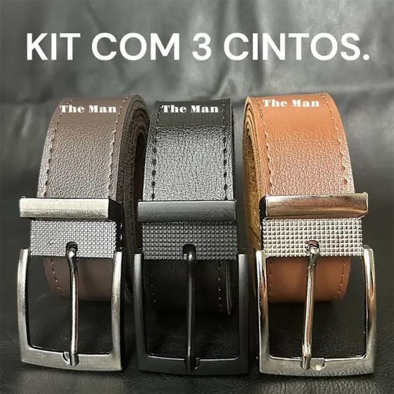 Kit 3 Cinto Masculino Couro Montana - 125CM ou 150CM(PLUS-SIZE).