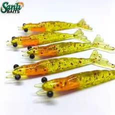 Camarão Artificial pesca 6, 7 e 8cm c/15 unidades Amarelo translucido