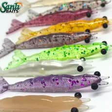Isca Soft Camarão Artificial SanliBaits 8cm - kit com 10 unidades modelo slim.