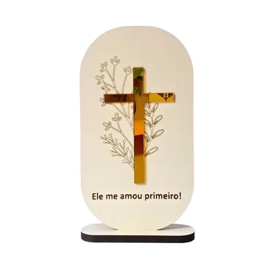 Crucifixo de Mesa em Mdf e Acrílico Espelhado, Jesus, Enfeite Religioso, Decorativo, altar, Presente