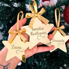 Natal Personalizado Kit 8 Enfeites de ESTRELA Acrílico Espelhado Decoração Árvore Natalina Nome Logo