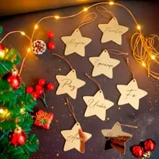 Kit Natalino 8 Estrelas em Acrílico Espelhadas Gravadas Decoração de Luxo para Árvore de Natal