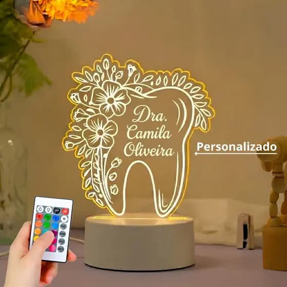Luminária LED Dentista Personalizada Brinde para Formatura Odontologica Consultório Quarto Sala Mesa