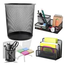 Kit Escritório Organizador Porta Caneta Carta Lixeira de Metal Porta Treco Clip Home Office Elegante