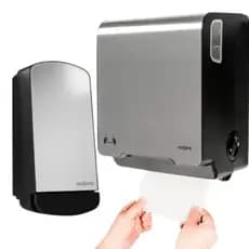 Dispenser Papel Toalha Bobina Auto-corte 200m Inox Escovado + Porta Sabonete Liquido