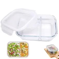 Pote de Vidro Com Tampa Hermética 2 Divisórias 1 Litro Marmita Fitness Retangular