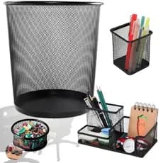 Kit Escritório Organizador Porta Caneta Lixeira de Metal Porta Treco 4 Divisórias Clips Home Office