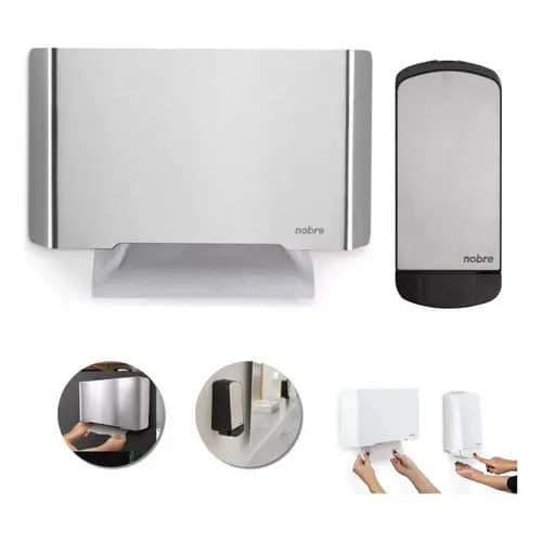 Kit Dispenser Porta Sabonete Saboneteira Inox + Porta Papel Toalheiro Inox Luxo