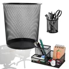 10 Kits Escritório Organizador Porta Caneta Lixeira de Metal Porta Treco 3 Divisórias Home Office